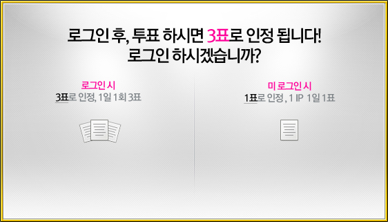 로그인 후, 투표 하시면 3표로 인정 됩니다! 로그인 하시겠습니까?