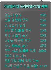 카발온라인 프리미엄PC방 혜택